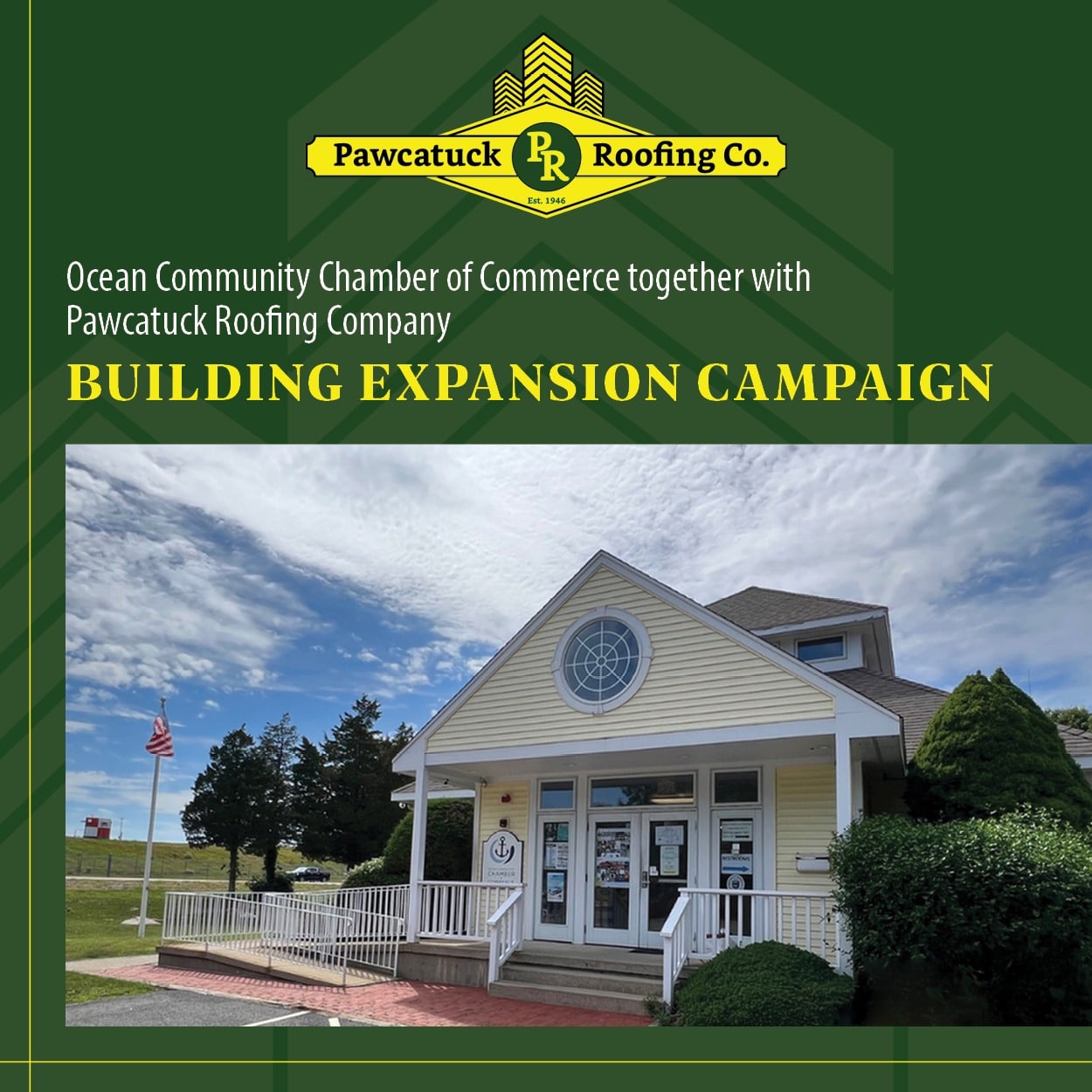 Pawcatuck Roofing Company Pledges Full Roof Donation for Ocean Community Chamber of Commerce’s Building Expansion Campaign